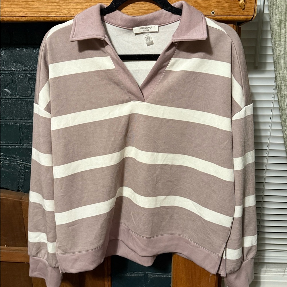 Cable & Gauge Studio Pink and White Top